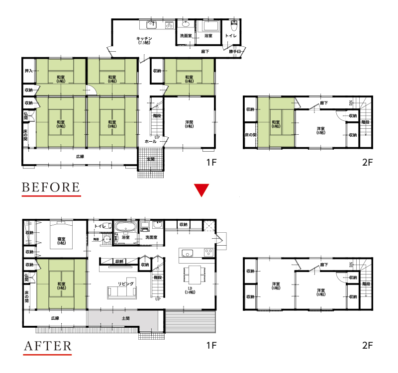 豊田市上渡合町 リノベうらく リノベーションの内容は リノベうらく 無垢の木と自然素材のリノベーション